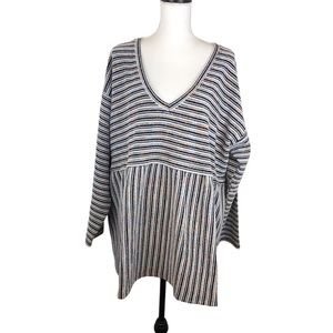 Modcloth Baja Beach Bliss Babydoll Top Size 3XL Textured Striped Boho